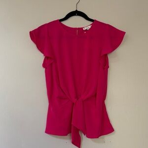 Tie-Front Flutter Sleeve Blouse in Hot Pink